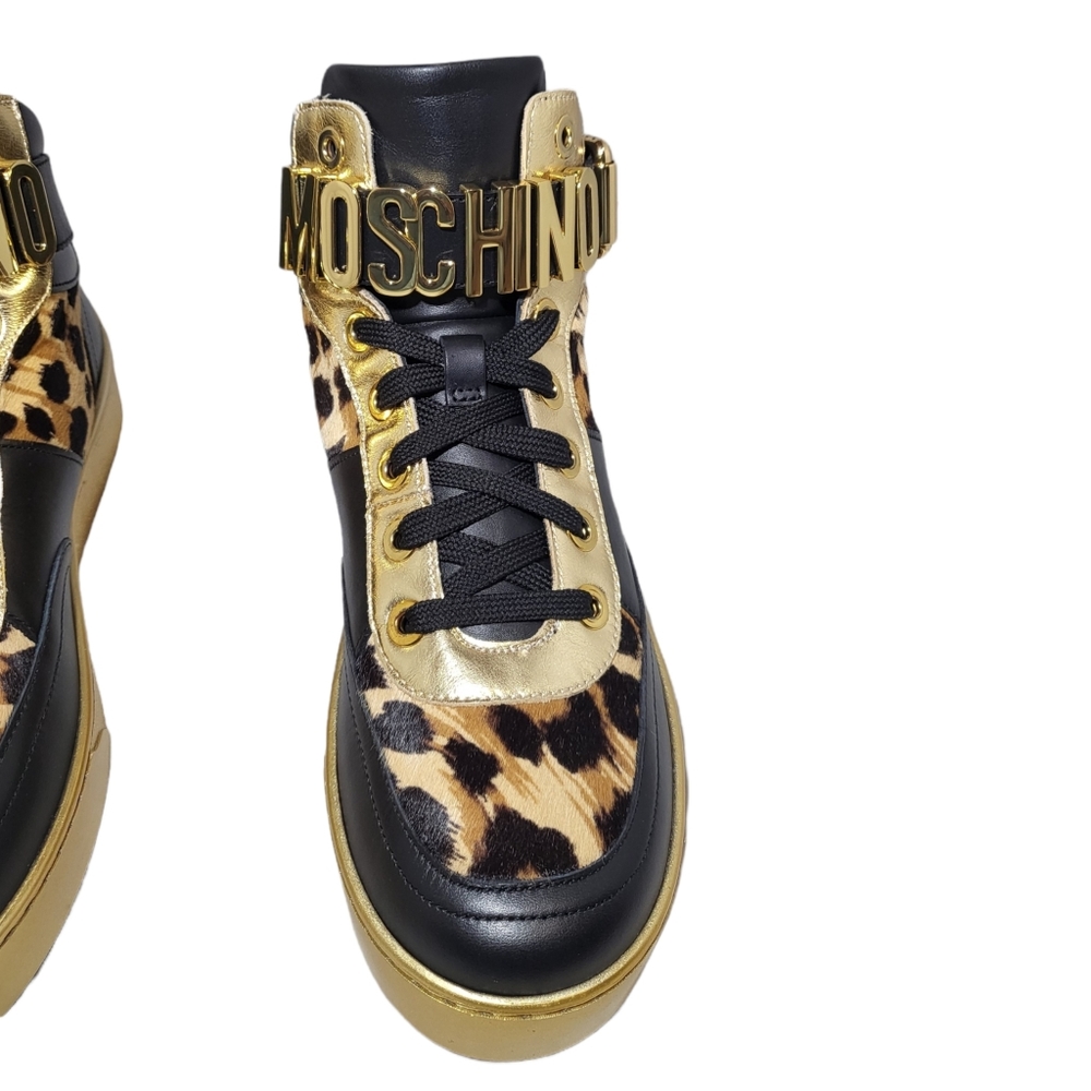 SOLD Moschino Genuine Calf Hair Detail Hi Top Basket Animal Print Sneakers - Picture 5 of 12